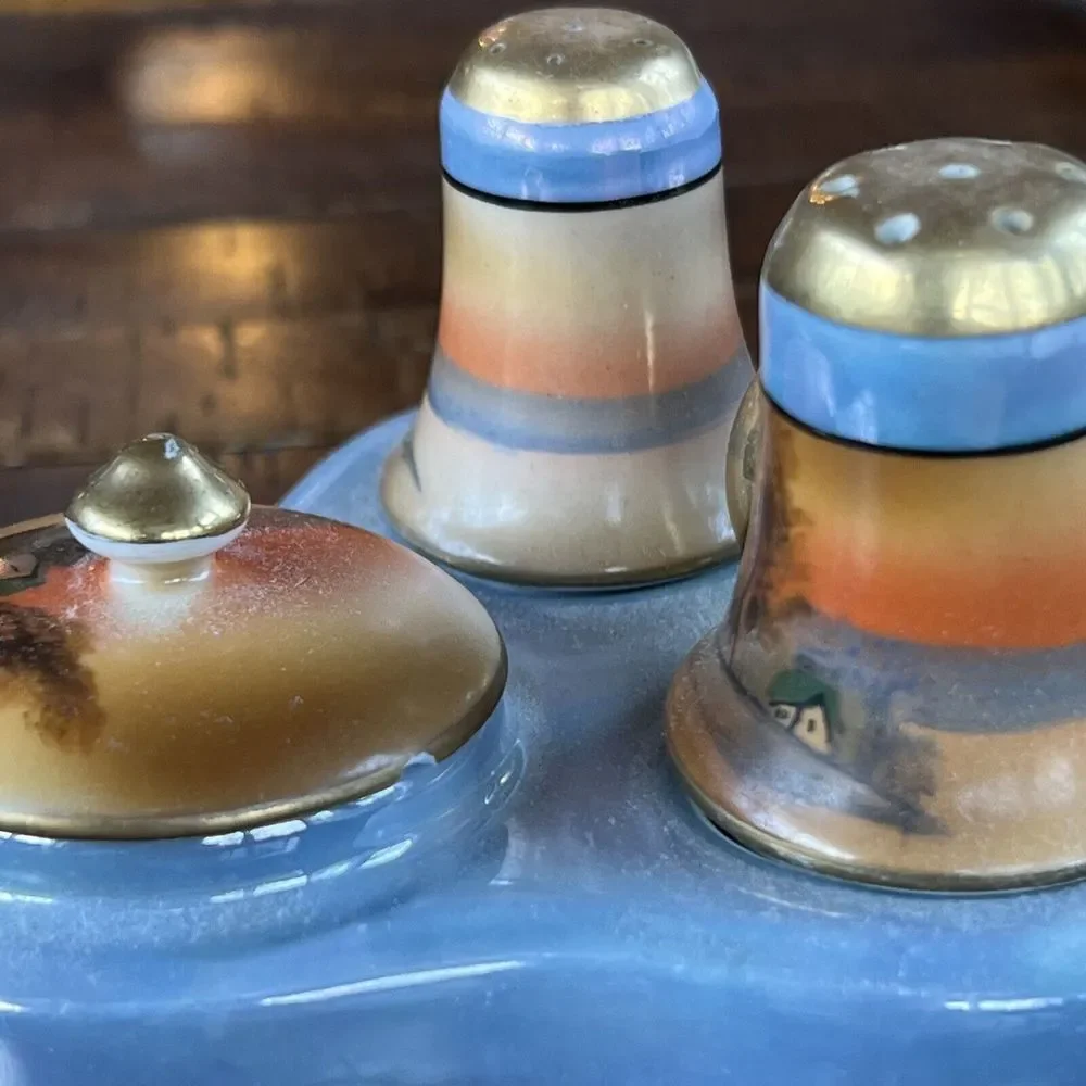 Vintage Lusterware Condiment Set Salt‎ Pepper Mustard Japan - Picture 7 of 14